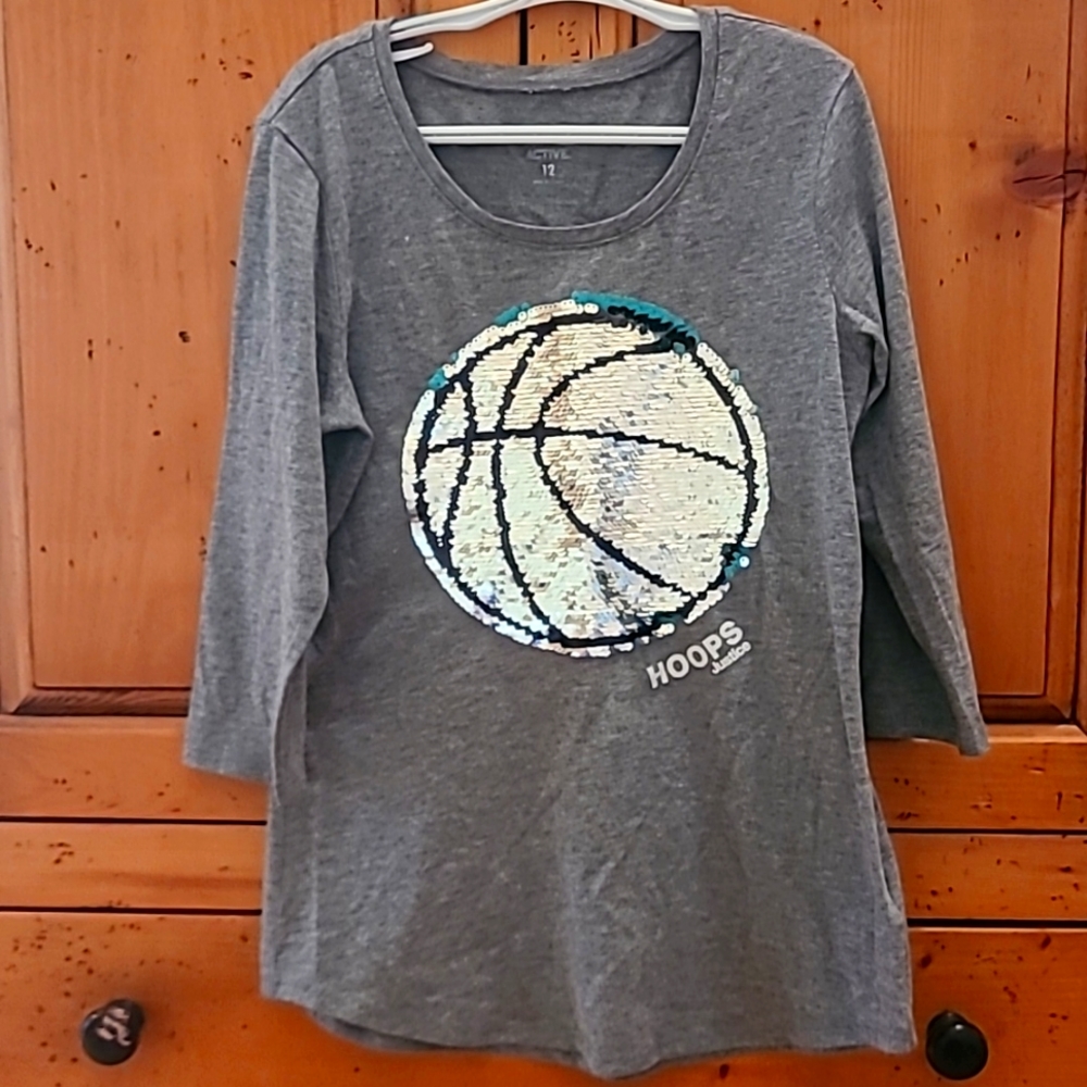 Justice "Hoops" sequin flip shirt, Size 12